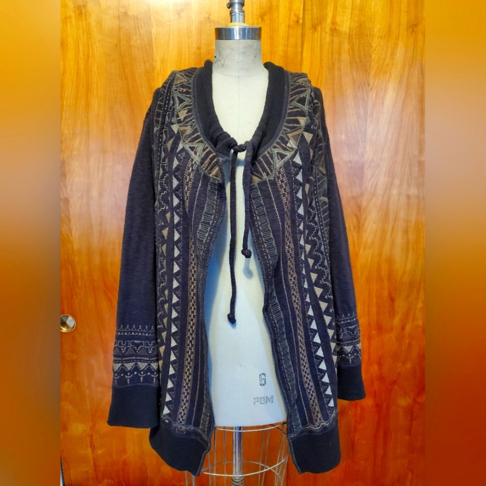 BIYA Johnny Was hoodie hooded drape cardigan sweater brown